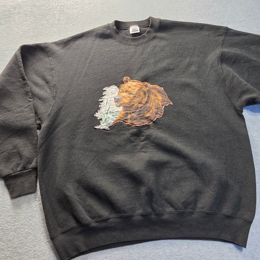 Vintage Grizzly Bear Wildlife Graphic Sweatshirt Mens XXL Black USA 90s BVD